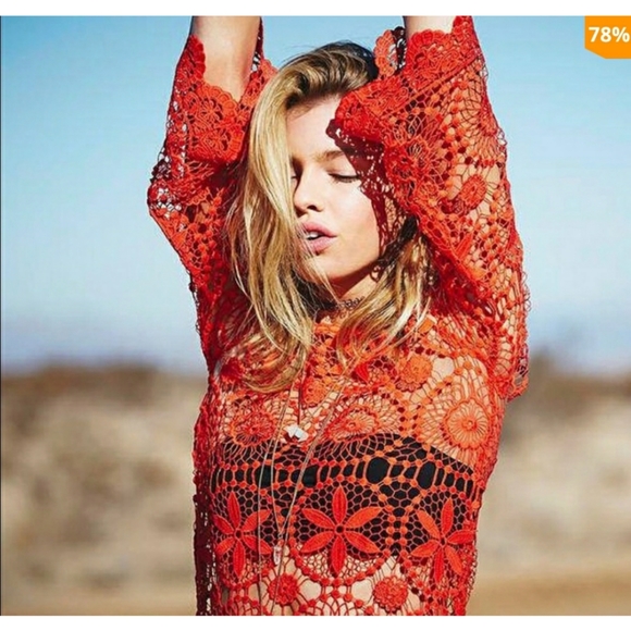 SOLD☆Crochet Lace Coachella Swimsuit Cover-up M - Picture 2 of 7